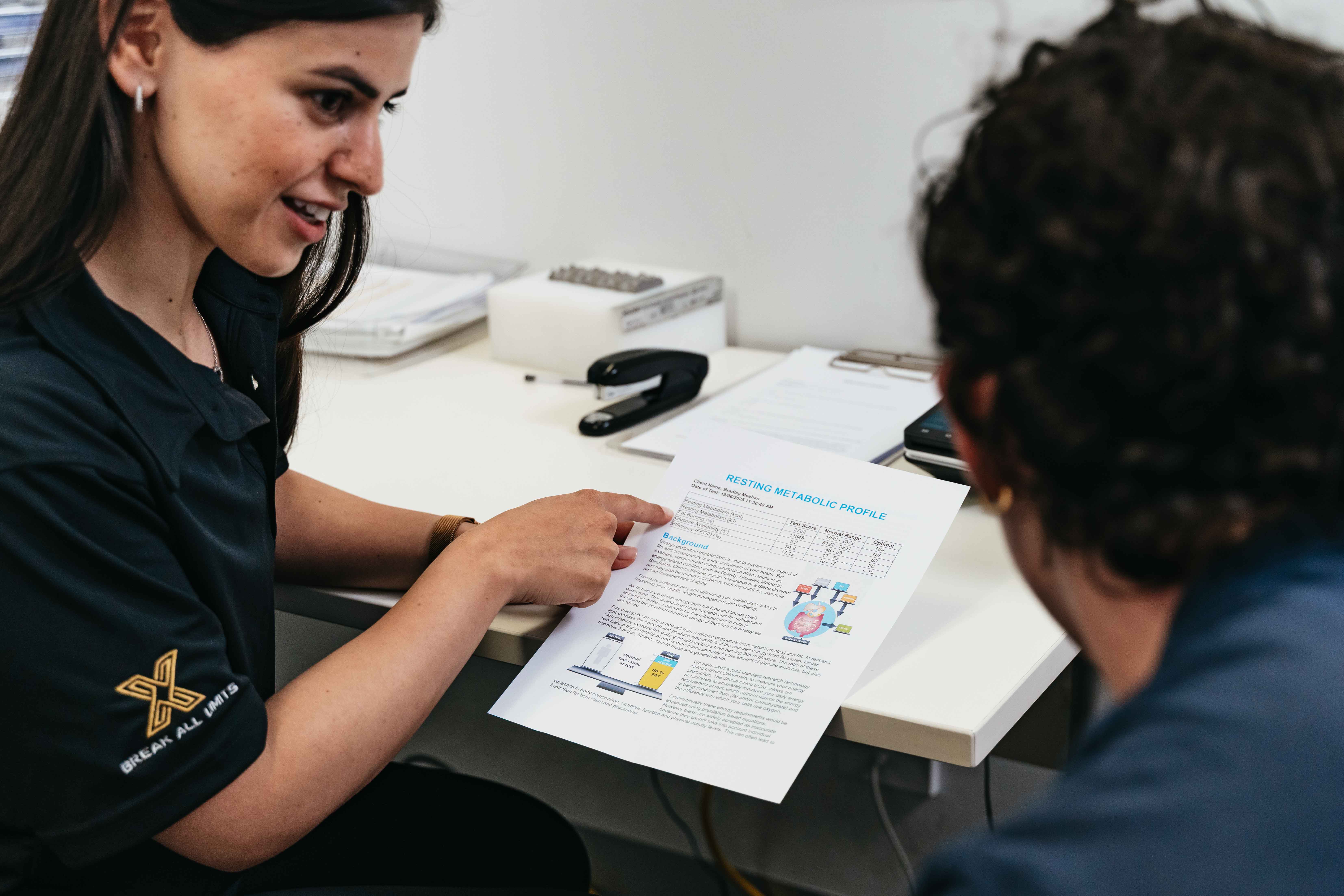 Reviewing DEXA and RMR results with a LifeX clinician